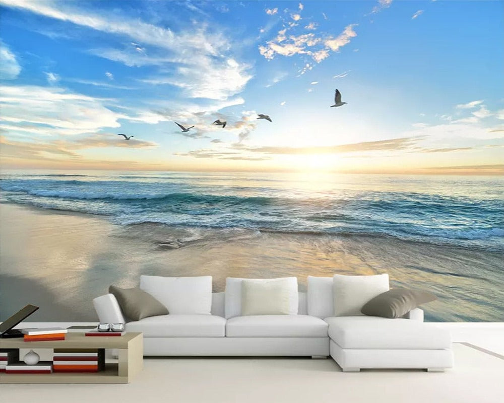 3D Wallpaper Seagull Blue Sky White Clouds SKU# WAL0214